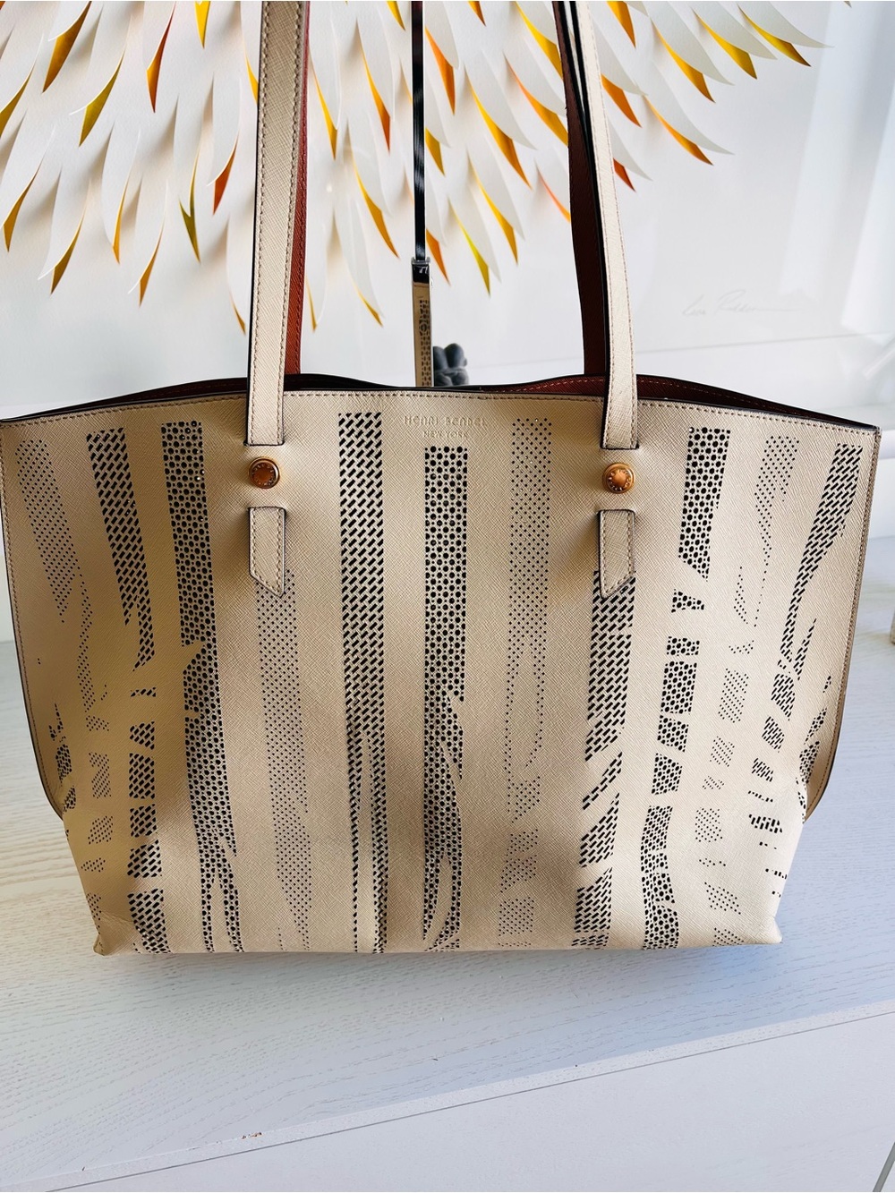 henri bendel Beige Laser-Cut Tote with Long Straps - Picture 3 of 12